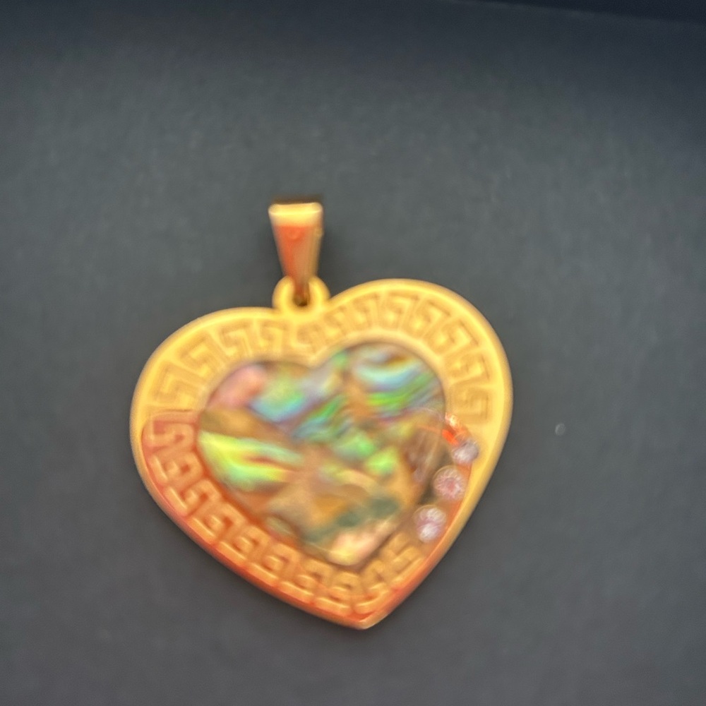 Gold Heart Necklace with Greek Key Design - Picture 3 of 5